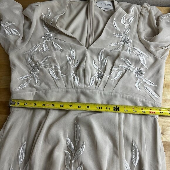 Anthropologie BHLDN Belize Embroidered A-Line Long-Sleeve V-Neck Gown Size 18 - Picture 14 of 16